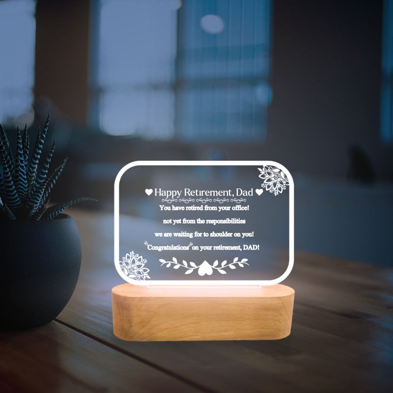 Retirement Gift for Dad Customized With Text Acrylic Plaque with Warm White Light | Happy Retirement Gift | Gift for Dad